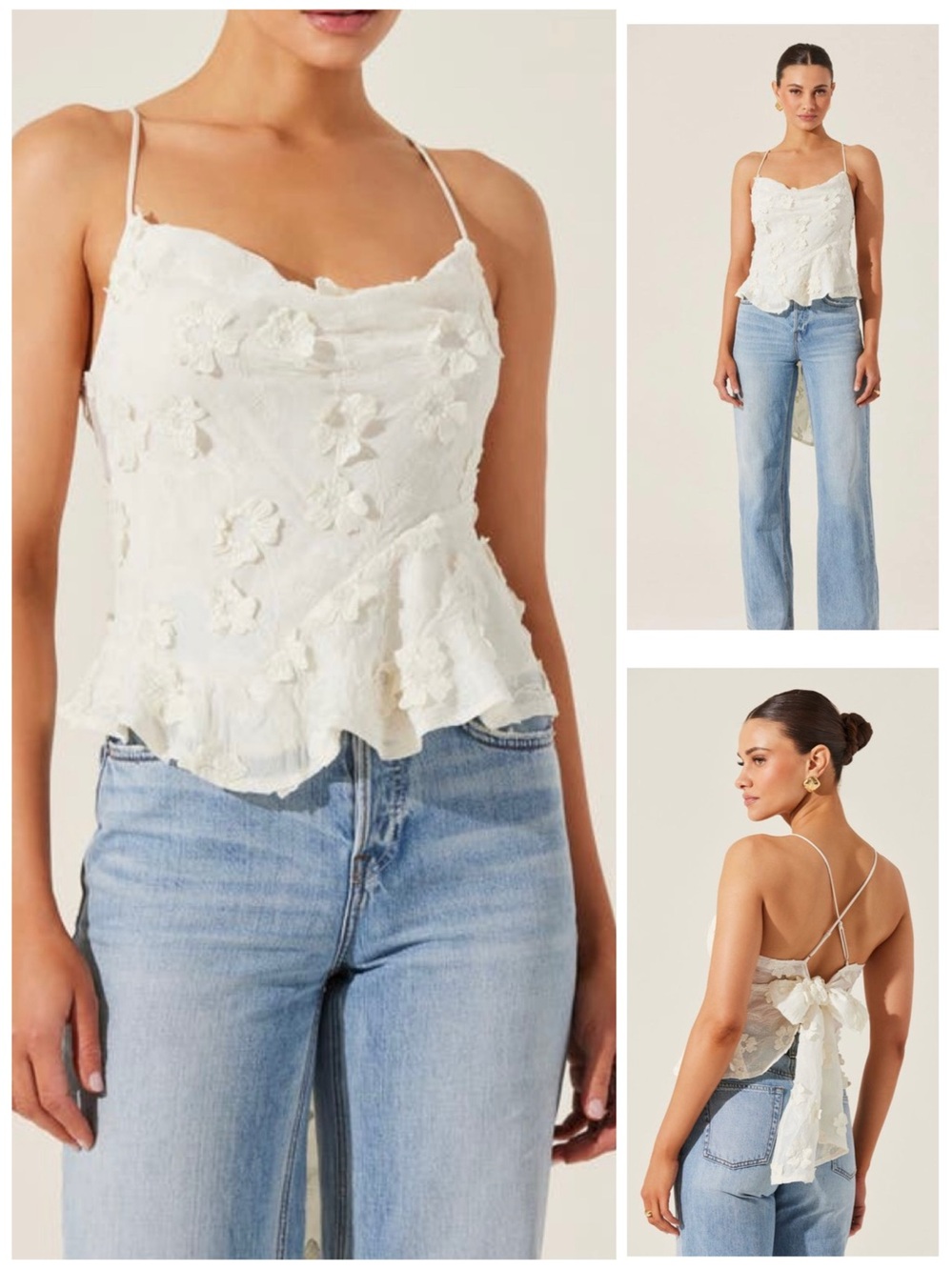 ASTR The Label Everli Floral Appliqué Camisole Top Whimsigoth Cream M